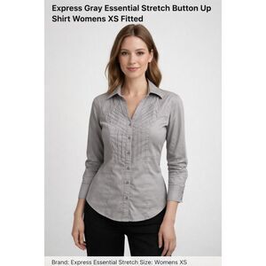Express Gray Essential Stretch Button Up Shirt Womens XS Fitted